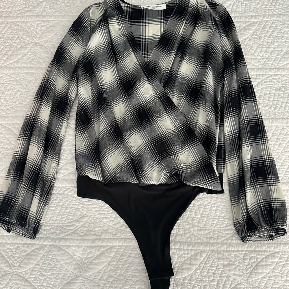 Amanda Uprichard crossover thong bodysuit in Portland plaid. NWOT, never worn.